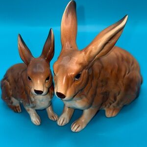 Vintage Lefton Brown Ceramic Bunny Rabbit Figurines